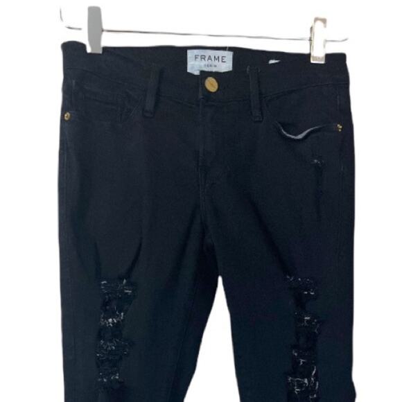 FRAME Denim Women's Black Le Skinny de Jeanne Distressed Ankle Jeans Size 25 - Picture 6 of 11